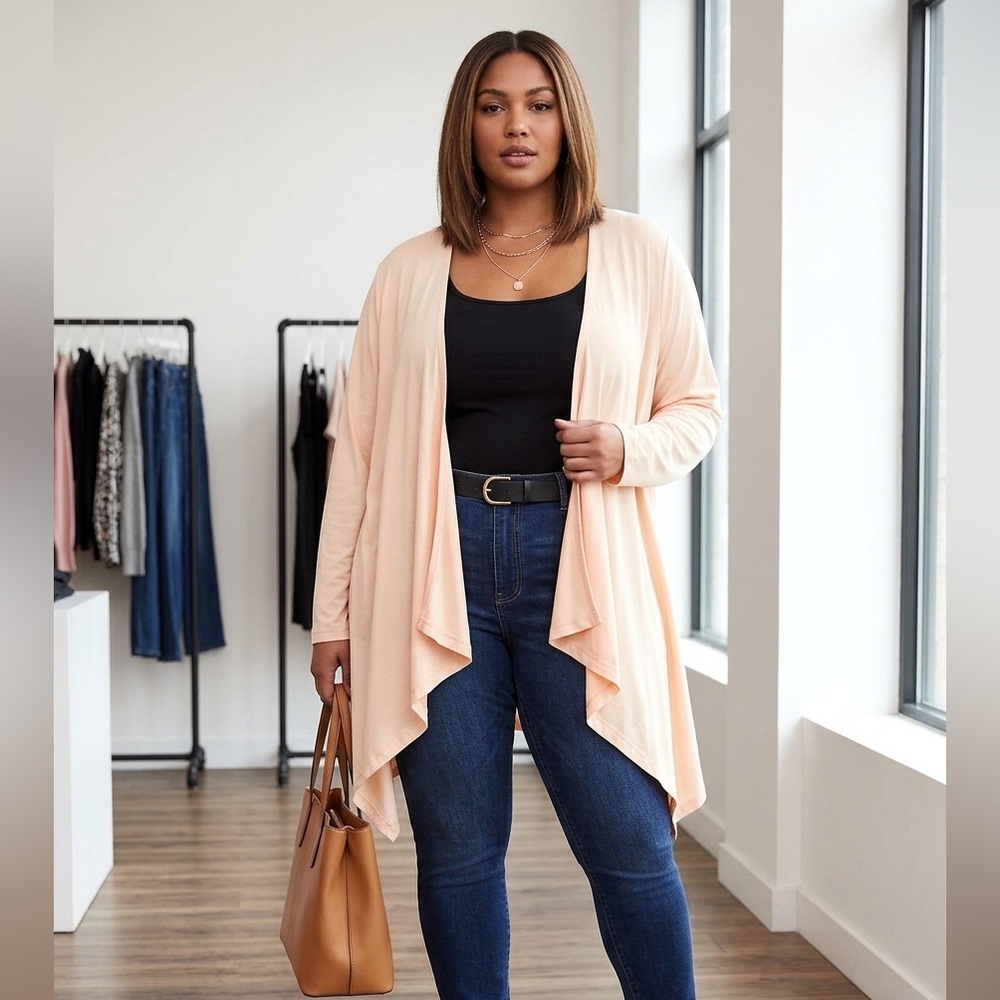 Torrid Light Peach Draped Asymmetrical Open Cardigan Super Soft Lightweight Sz 5